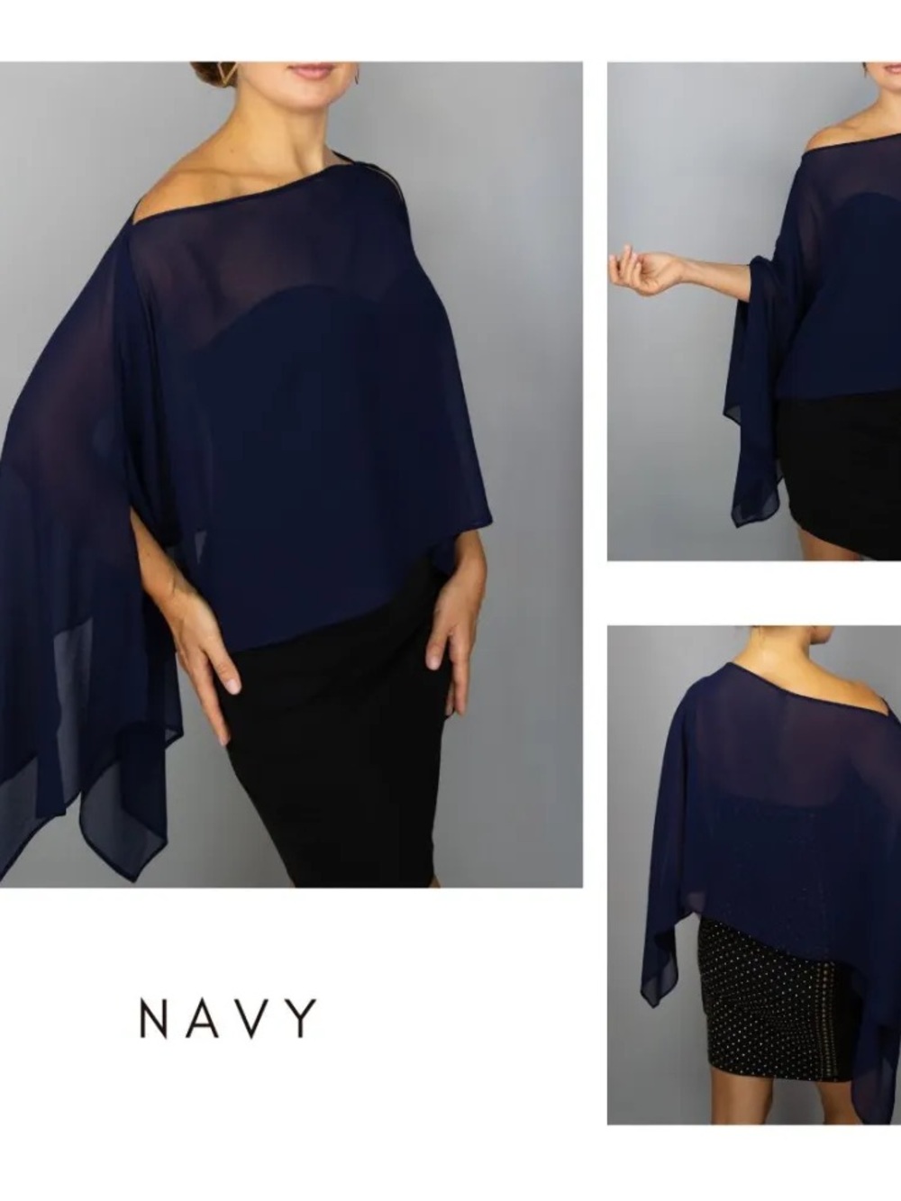 Never Worn- Navy Chiffon Capelet Sheer